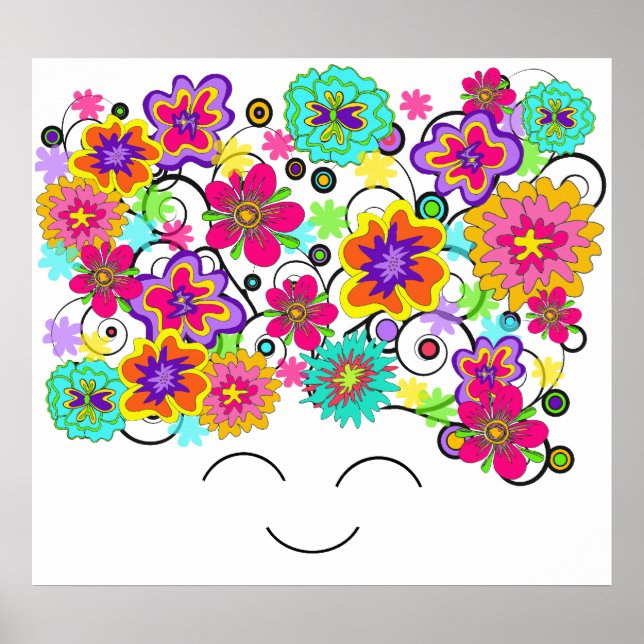 Groovy Rerto Flower Head Poster (Frente)