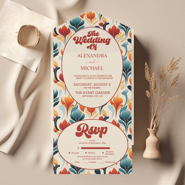 Groovy Retro 70s Casamento Floral (Criador carregado)