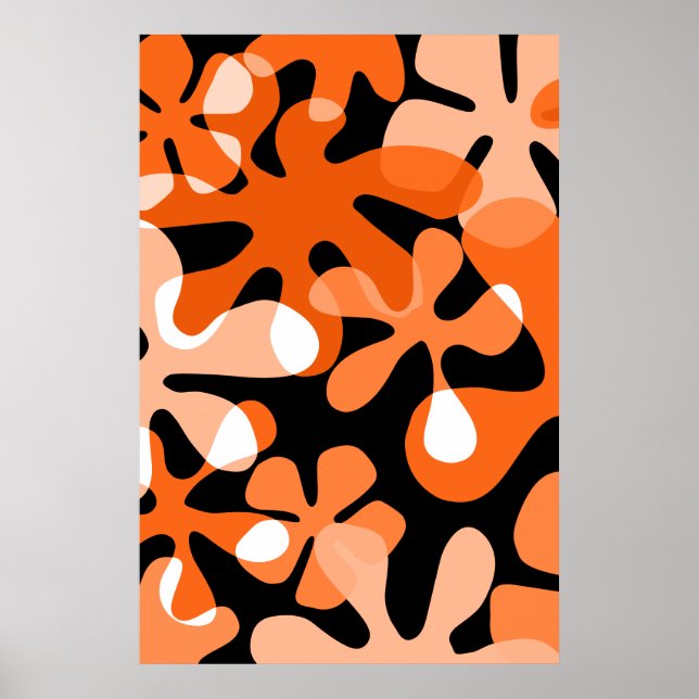 Groovy Retro Shapes Laranja Preto Poster (Frente)