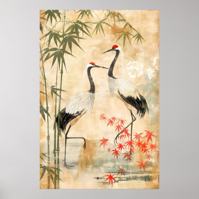 Gruas Japonesas & Impressão de Arte em Bambu Textu (Frente)