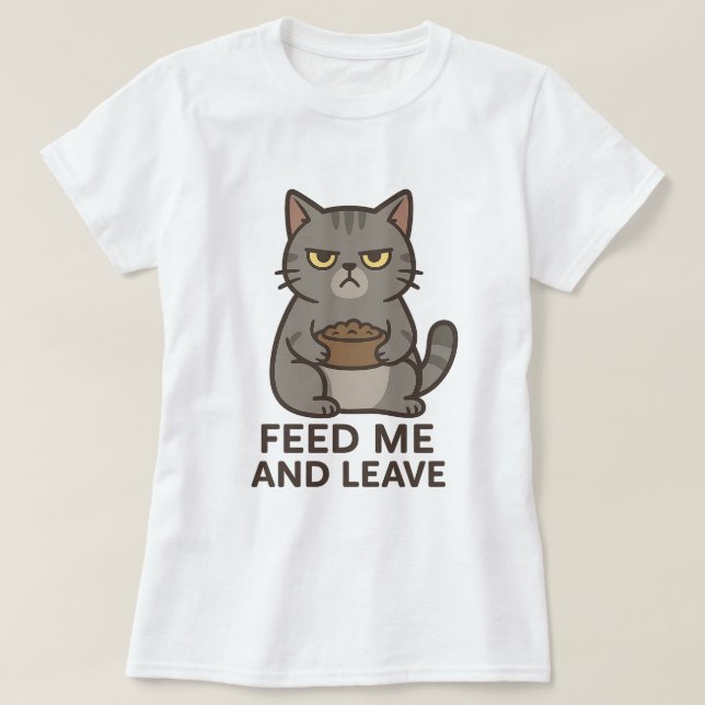 Grumpy Cat “Feed Me and Leave” Funny T-Shirt (Frente do Design)