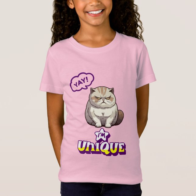 Grumpy Cat "YAY! I'm Unique" Funny Kids T-Shirt (Frente)