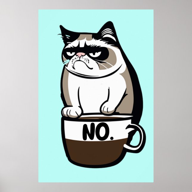 Grumpy Morning Cat Poster - Engraçado Muro de Arte (Frente)