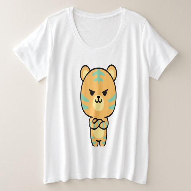 Grumpy Orange Tiger Cute Kawaii Cartoon T-Shirt (Frente do Design)
