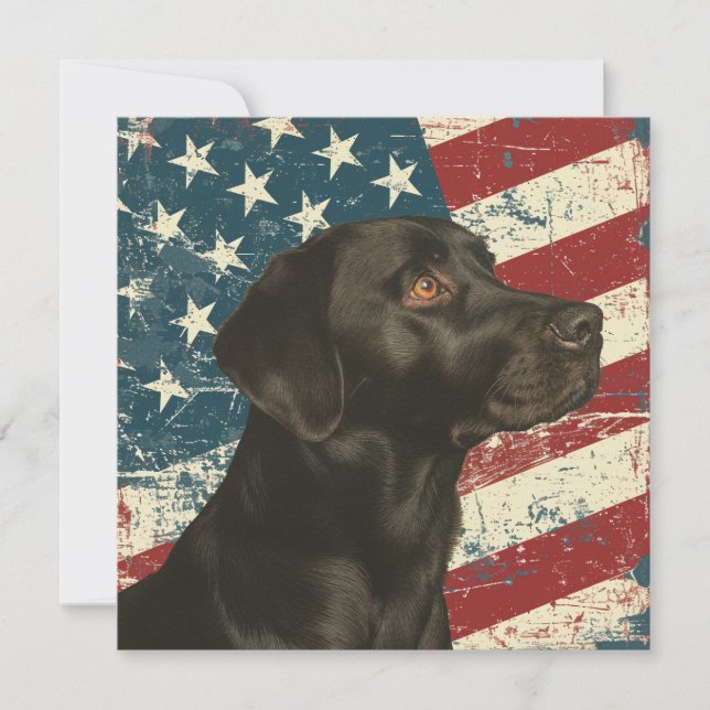 Grunge American Flag Black Labrador Flat Card (Frente)