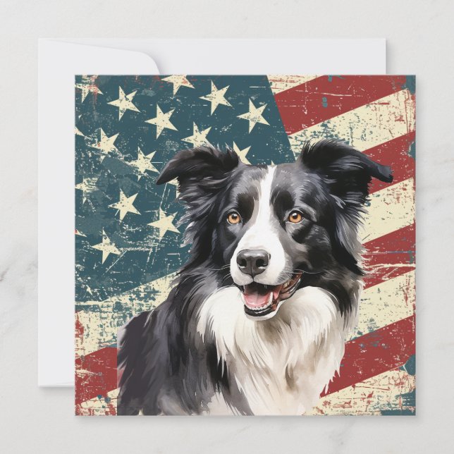 Grunge American Flag Border Collie Dog Flat Card (Frente)