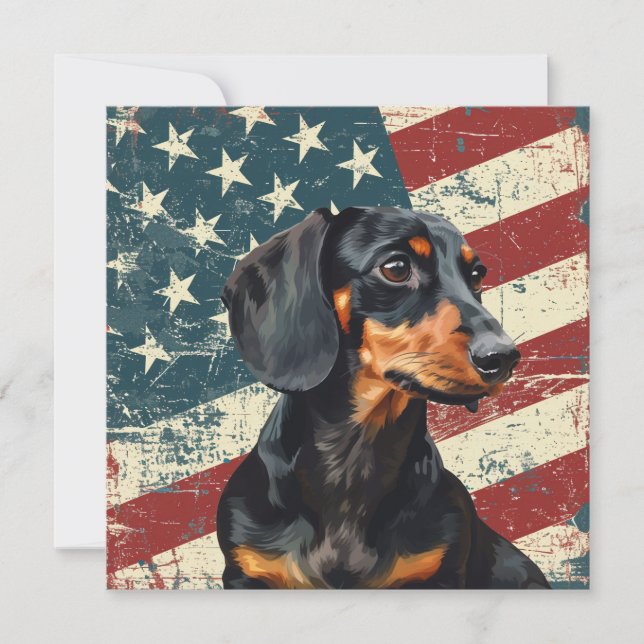 Grunge American Flag Dachshund Dog (Frente)