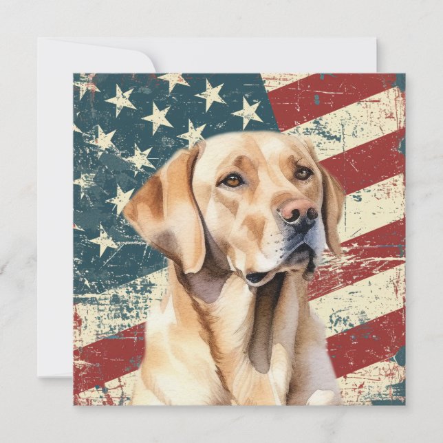 Grunge American Flag Yellow Labrador Flat Card (Frente)