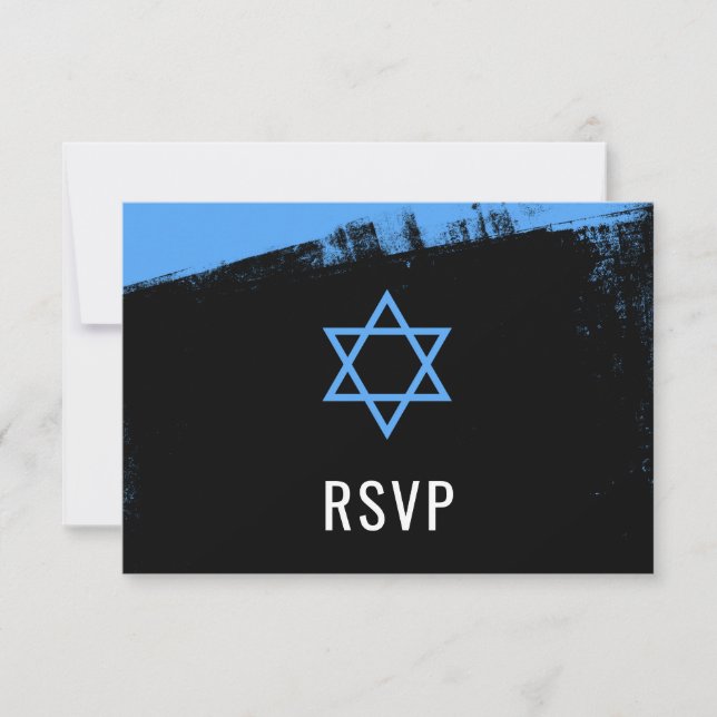 Grunge Blue Black Bar Mitzvah RSVP (Frente)