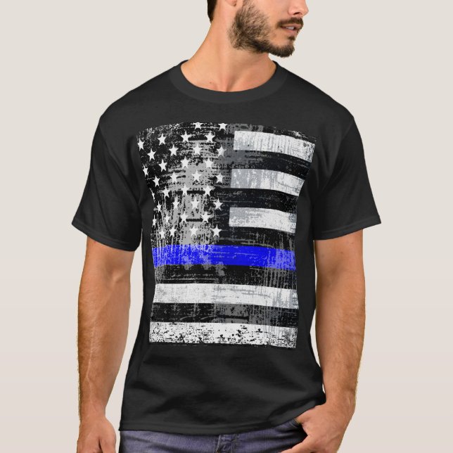 Grunge Blue Line Flag T-Shirt (Frente)