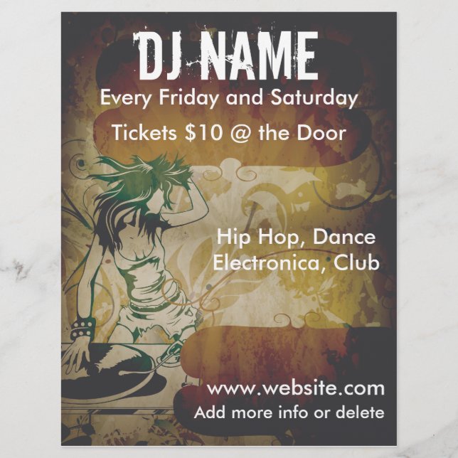 Grunge Female DJ Flyer (Frente)