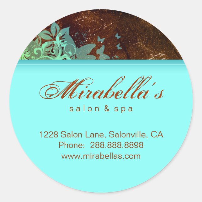 Grunge floral adesivo salão spa azul castanho 2 (Frente)