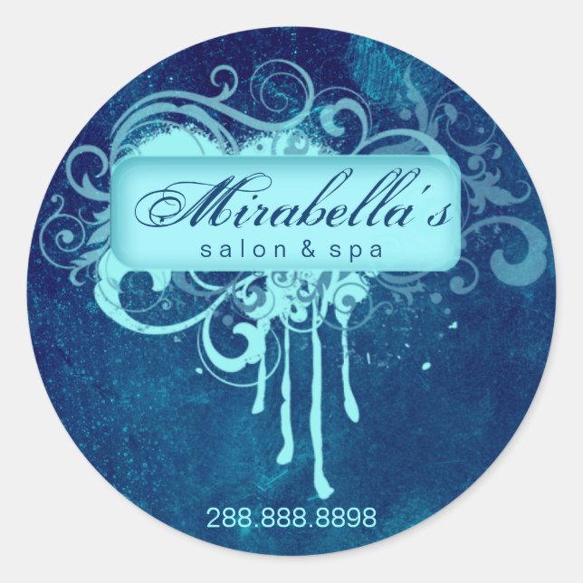 Grunge floral adesivo salão spa azul denim (Frente)