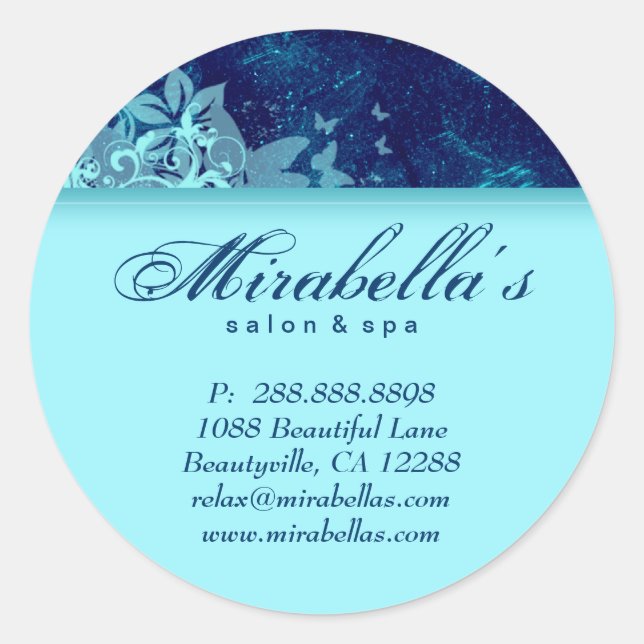 Grunge floral adesivo salão spa azul denim 2 (Frente)