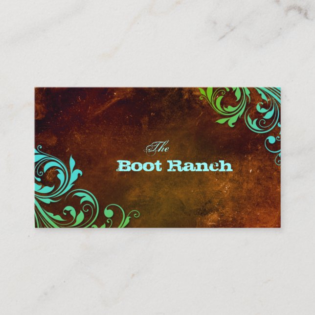 Grunge floral ocidental do azul de Brown do cartão (Frente)