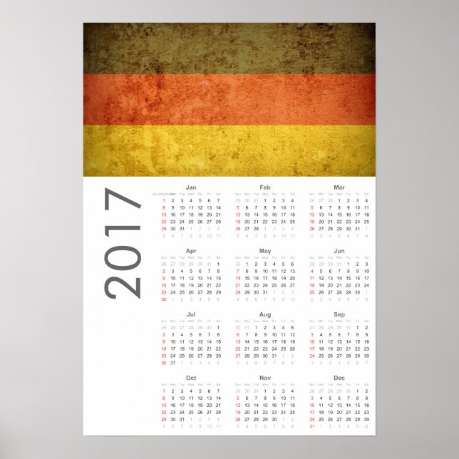 Grunge Germany Flag Calendar 2017 Poster (Frente)