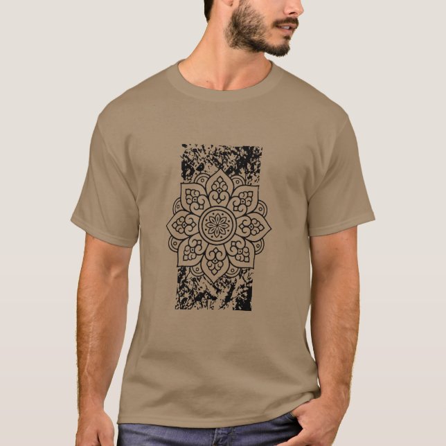 Grunge Mandalas Cinza T-Shirt (Frente)