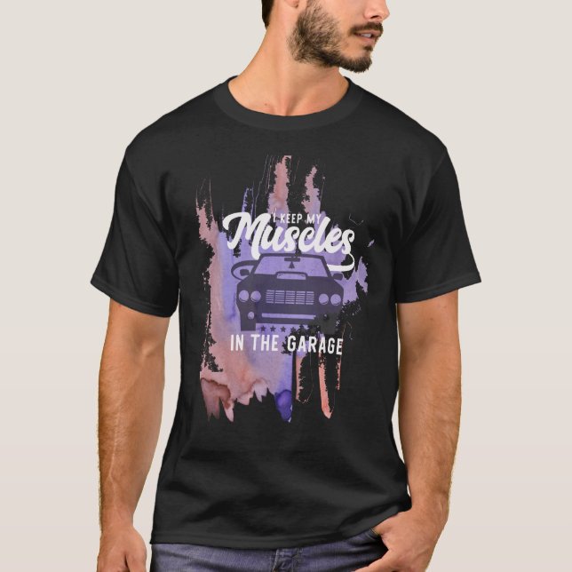 Grunge Muscle Car Graphic Design Black T-shirt (Frente)