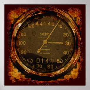 Grunge Old style Speedometer Auto Art Poster