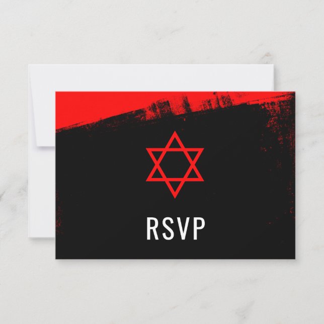 Grunge Red Black Bar Mitzvah RSVP (Frente)