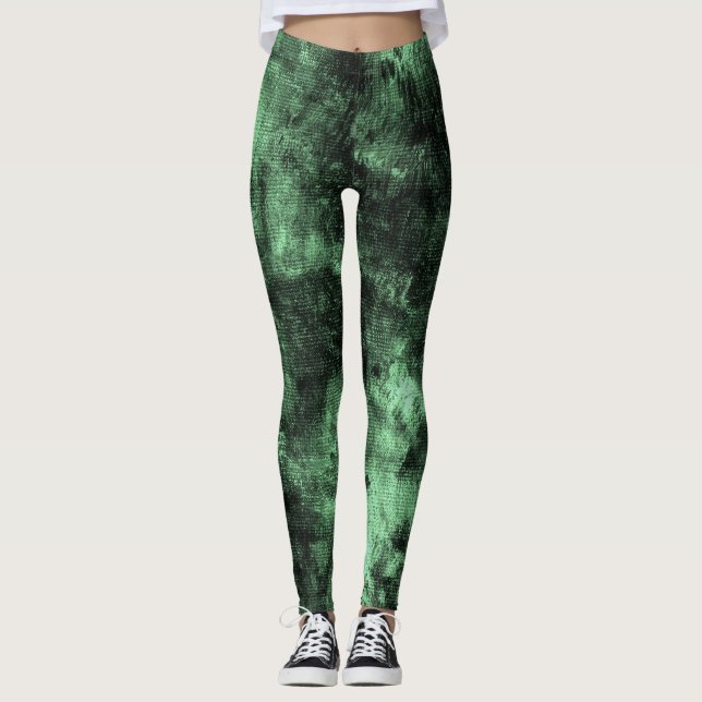 Grunge Verde Texturizado Leggings Spandex (Frente)