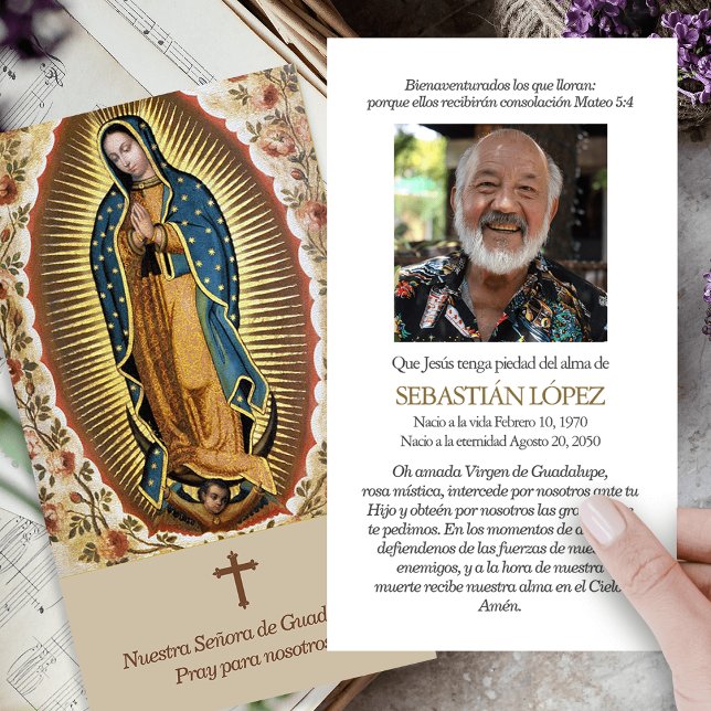 Guadalupe Lembrança Foto Cartões Funerais (catholic, religious, celebration of life, in loving memory of, prayer cards for bereavement)