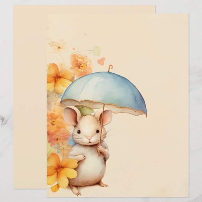 Guarda-chuva de rato flores laranja papel marrom v (Frente/Verso)