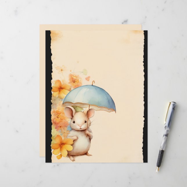 Guarda-chuva de rato flores laranja papel marrom v (Frente/Verso In Situ)