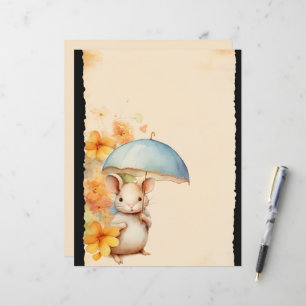 Guarda-chuva de rato flores laranja papel marrom v