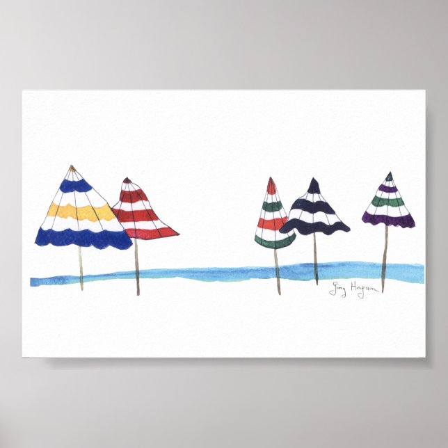 Guarda-chuvas nos Posters e Impressões de praia (Frente)