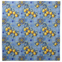 Azulejo azul italiano com limões Cloth Napkin