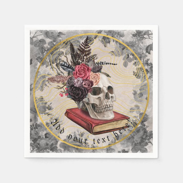Guardanapo de Caveira Gótica com Touca Floral Vint (Frente)