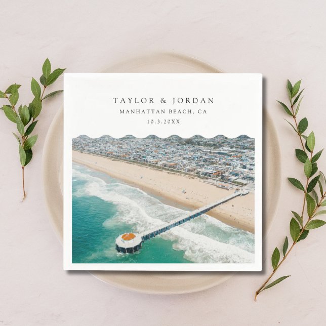 Guardanapo de Cocktail Personalizado para Casament (Manhattan Beach Wedding Custom Cocktail Napkin
)