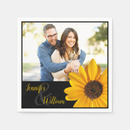 Guardanapo de girassol com nome do casal e foto