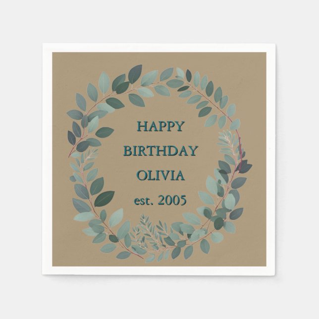 Guardanapo de moldura de eucalipto com texto perso (Frente)
