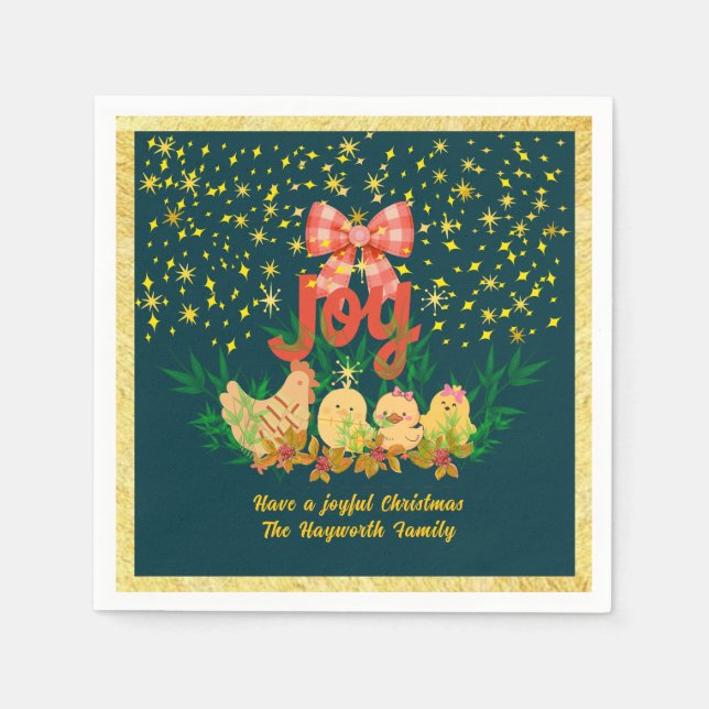 Guardanapo de Natal com galinha e pintinhos capric (Frente)