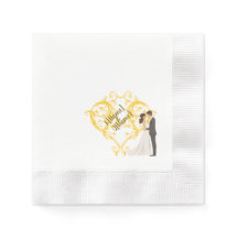 Guardanapo de Noiva de Papel Dourado Elegante para