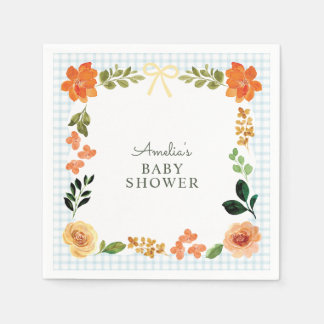 Guardanapo De Papel 001 Sky Blue Floral Gingham Baby Shower