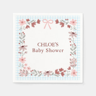 Guardanapo De Papel 002 Azul Cerúleo Flor Silvestre Laço Gingham Chuve