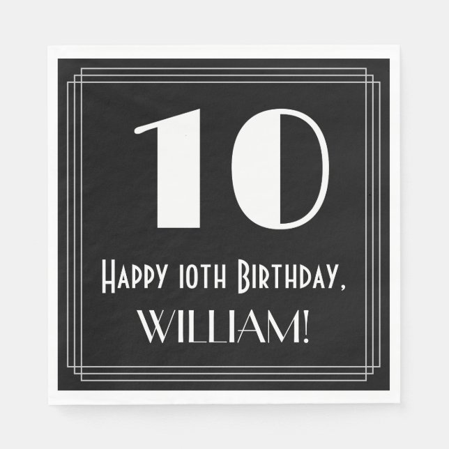 Guardanapo De Papel 10º Aniversário ~ Arte Deco Inspirou "10", Nome (Frente)