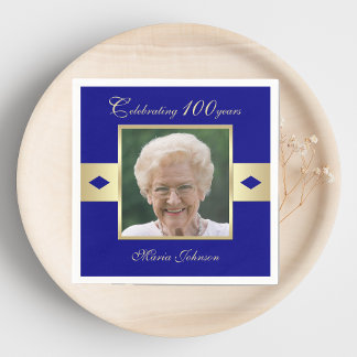 Guardanapo De Papel 100ª Foto de Festa de aniversário no papel azul do