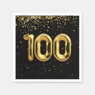 Guardanapo De Papel 100º aniversário dos Balões Dourados e Confetti