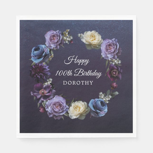 Guardanapo De Papel 100º Aniversário - Flor Moody Purple Personalizada (Frente)