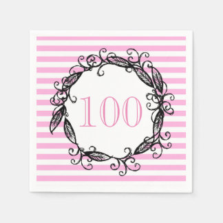 Guardanapo De Papel 100.º Aniversário, cor-de-rosa, branco, suave