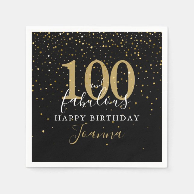 Guardanapo De Papel 100 e Fabulosa Festa de aniversário Dourada (Frente)