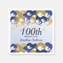 Guardanapo De Papel 100th Birthday Navy Gold Balloons Party