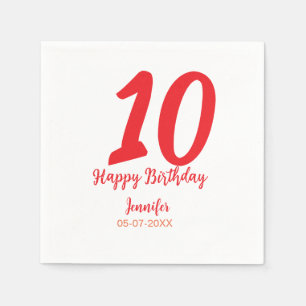 Guardanapo De Papel 10.º aniversário adicionar nome data ano vermelho