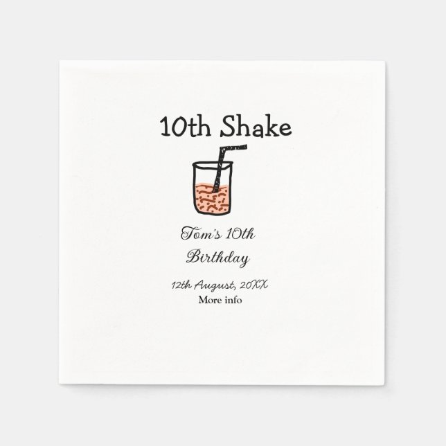 Guardanapo De Papel 10th Shake 10th feliz aniversário, milkshake scrib (Frente)