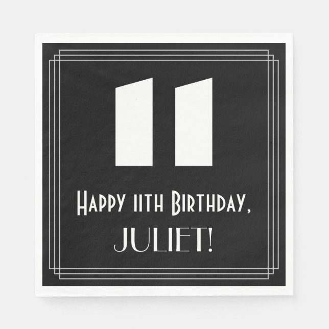 Guardanapo De Papel 11 Aniversário: Art Deco Inspirou "11" + Nome (Frente)