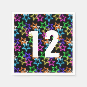 Guardanapo De Papel 12 Birthday Neon Stars em Preto
